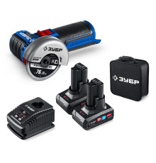 ЗУБР 12 В, D76 мм, 2 АКБ тип Т7 (4 А·ч), бесщеточная УШМ, сумка, Профессионал (AB-76-42)