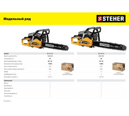 STEHER 58 см3, 45 см, бензопила (BS-58-45) купить  в Сочи
