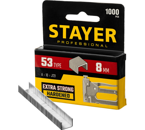 STAYER тип 53 (A/10/JT21), 8 мм, 1000 шт, калибр 23GA, скобы для степлера, Professional (3159-08) купить в Сочи STAYER тип 53 (A/10/JT21), 8 мм, 1000 шт, калибр 23GA, скобы для степлера, Professional (3159-08) купить в Сочи