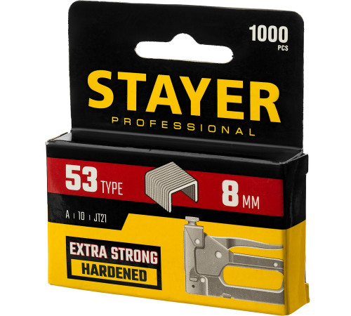 STAYER тип 53 (A/10/JT21), 8 мм, 1000 шт, калибр 23GA, скобы для степлера, Professional (3159-08) купить в Сочи STAYER тип 53 (A/10/JT21), 8 мм, 1000 шт, калибр 23GA, скобы для степлера, Professional (3159-08) купить в Сочи