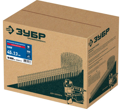 ЗУБР CNW 45 х 2.3 мм, барабанные гвозди рифленые оцинкованные, 10800 шт (305383-45) купить  в Сочи