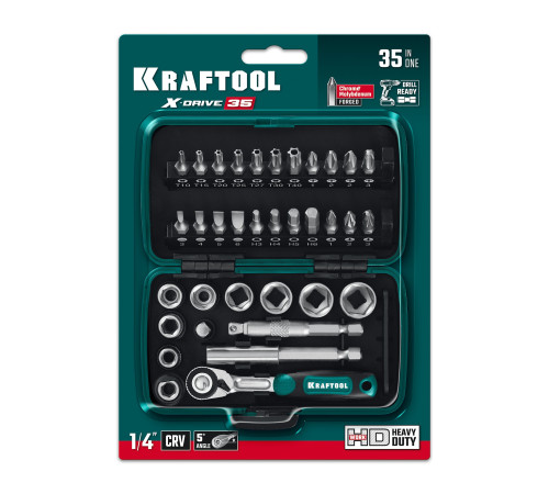 KRAFTOOL X-Drive 35, 35 предм., универсальный набор инструмента 1/4″ (27974) купить в Сочи KRAFTOOL X-Drive 35, 35 предм., универсальный набор инструмента 1/4″ (27974) купить в Сочи