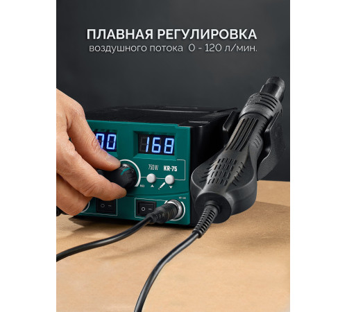 KRAFTOOL KR-75, 2-в-1 100-480°С 750 Вт, Ремонтная паяльная станция (55340) купить  в Сочи