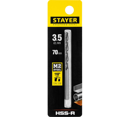 STAYER HSS-R, 3.5 х 70 мм, быстрорежущая сталь P6M5, сверло по металлу, Professional (29602-3.5) купить в Сочи STAYER HSS-R, 3.5 х 70 мм, быстрорежущая сталь P6M5, сверло по металлу, Professional (29602-3.5) купить в Сочи