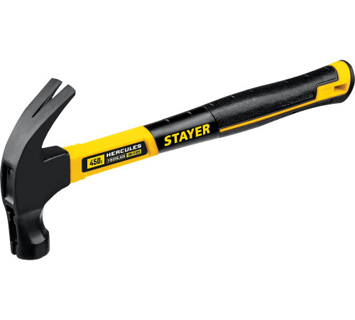 STAYER Hercules-M, 450 г, молоток-гвоздодёр столярный с фиберглассовой рукояткой, Professional (2027-450) купить в Сочи STAYER Hercules-M, 450 г, молоток-гвоздодёр столярный с фиберглассовой рукояткой, Professional (2027-450) купить в Сочи
