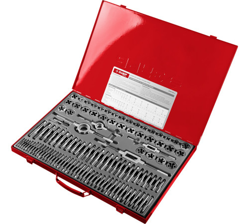 ЗУБР 110 предм., сталь 9ХС, набор метчиков и плашек (28119-H110) купить  в Сочи