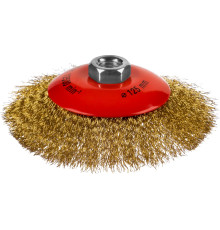 MIRAX 125 мм, витая стальная латунированная проволока 0.3 мм, коническая щетка-крацовка для УШМ (35143-125)