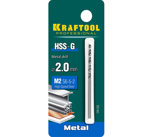 KRAFTOOL HSS-G, 2.0 х 49 мм, сталь P6M5, сверло по металлу (29651-2) купить  в Сочи