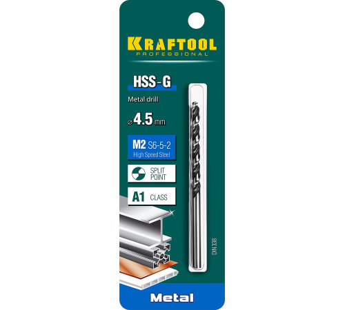 KRAFTOOL HSS-G, 4.5 х 80 мм, сталь P6M5, сверло по металлу (29651-4.5) купить в Сочи KRAFTOOL HSS-G, 4.5 х 80 мм, сталь P6M5, сверло по металлу (29651-4.5) купить в Сочи