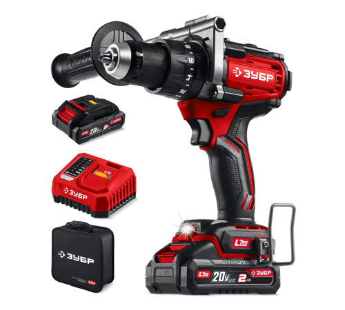 ЗУБР 20 В, 165 Н·м, 2 АКБ LMS (2 А·ч), бесщеточная ударная дрель-шуруповерт, сумка (ДБУ-165-22) купить  в Сочи
