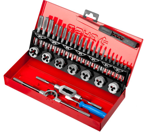 ЗУБР 32 предмета, сталь 9ХС, набор метчиков и плашек (28129-H32) купить  в Сочи