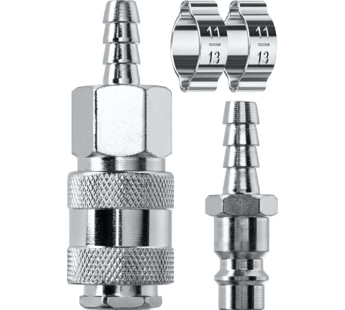 KRAFTOOL (штуцер ″елочка″, 8 мм - рапид муфта) + (рапид штуцер-штуцер ″елочка″, 8 мм) + (обжимные хомуты 2 шт), набор (06599-08-H) купить  в Сочи