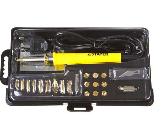 STAYER PROTerm, 30 Вт, 3 в 1, в наборе: 20 насадок, в кейсе, прибор для выжигания, пайки и резки, Professional (45227) купить  в Сочи