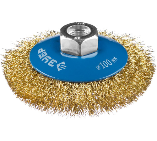 ЗУБР 100 мм, витая стальная латунированная проволока 0.3 мм, коническая щетка-крацовка для УШМ, Профессионал (35267-100) купить  в Сочи