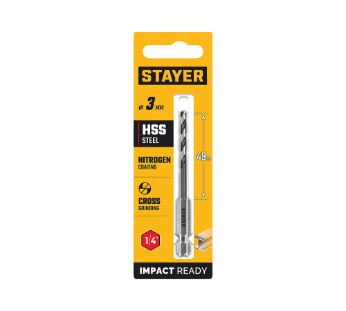 STAYER НЕХ-1/4″, d 3.0 х 84 мм, сверло по металлу для винтовёртов и шуруповертов IMPACT READY (29603-3) купить в Сочи STAYER НЕХ-1/4″, d 3.0 х 84 мм, сверло по металлу для винтовёртов и шуруповертов IMPACT READY (29603-3) купить в Сочи