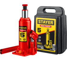 STAYER RED FORCE, в кейсе, 5 т, 216 - 413 мм, бутылочный гидравлический домкрат, Professional (43160-5-K)