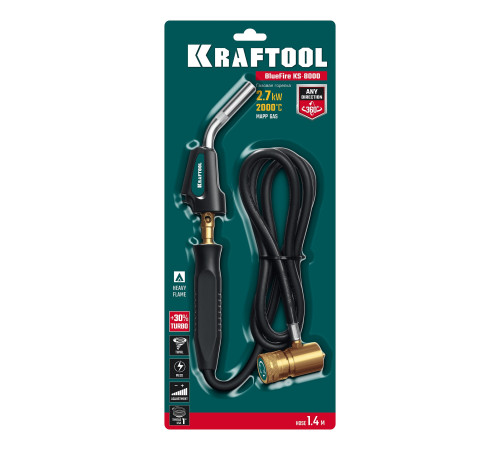KRAFTOOL KS-8000, со шлангом 1.4м с пьезоподжигом на баллон турбо нагрев + 30% 2000°C, Газовая горелка Blue Fire (55512) купить в Сочи KRAFTOOL KS-8000, со шлангом 1.4м с пьезоподжигом на баллон турбо нагрев + 30% 2000°C, Газовая горелка Blue Fire (55512) купить в Сочи