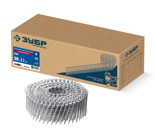 ЗУБР CSN 38 х 2.1 мм, барабанные гвозди для сайдинга оцинкованные, 14000 шт (305386-38) купить  в Сочи