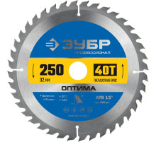 ЗУБР Оптима, 250 x 32 мм, 40Т, пильный диск по дереву, Профессионал (36903-250-32-40)
