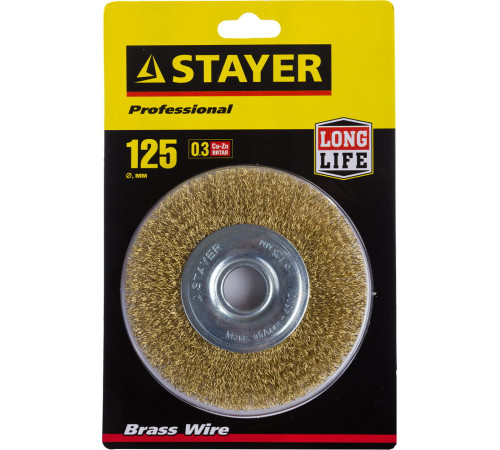 STAYER 125 мм, витая стальная латунированная проволока 0.3 мм, щетка дисковая для УШМ, Professional (35122-125) купить  в Сочи