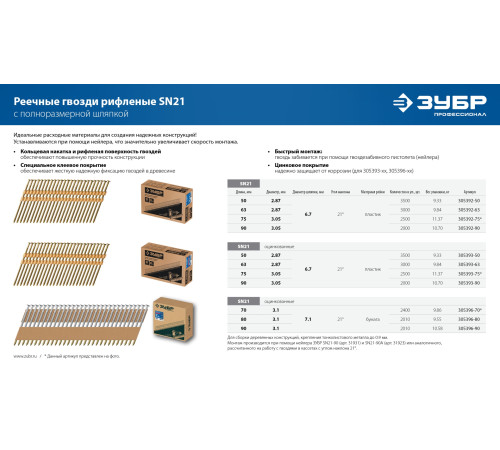 ЗУБР SN21-90A, пневматический нейлер для реечных гвоздей ЗУБР SN21 (50-90 мм), Профессионал (31923) купить  в Сочи