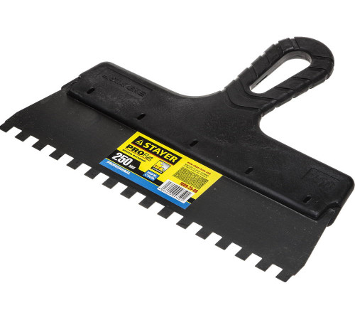 STAYER PROFlat, 250 мм, зуб 8 х 8 мм, пластиковая ручка, зубчатый, нержавеющий фасадный шпатель, Professional (1009-25-08) купить  в Сочи