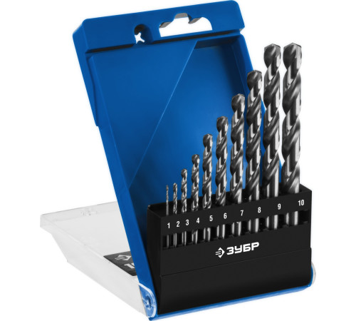ЗУБР ПРОФ-А, 10 шт, (1-10 мм), сталь Р6М5, класс А, набор сверл по металлу, Профессионал (29625-H10) купить  в Сочи