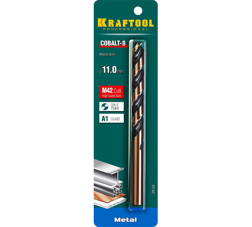 KRAFTOOL COBALT-8, 11.0 х 142 мм, сталь М42, HSS-Co(8%), сверло по металлу (29656-11) купить в Сочи KRAFTOOL COBALT-8, 11.0 х 142 мм, сталь М42, HSS-Co(8%), сверло по металлу (29656-11) купить в Сочи