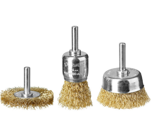 ЗУБР d 24/50/50 мм, витая стальная латунированная проволока 0.3 мм, набор щеток для дрели, Профессионал (3530-H3) купить  в Сочи