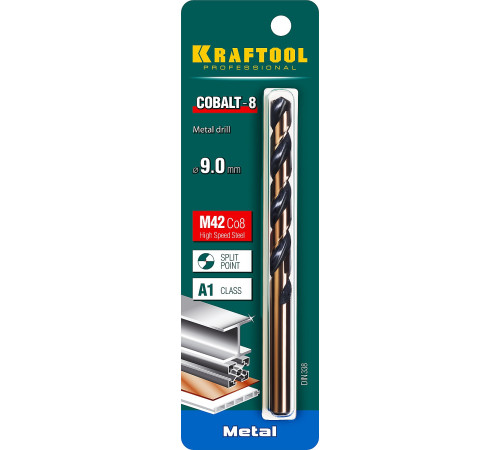 KRAFTOOL COBALT-8, 9.0 х 125 мм, сталь М42, HSS-Co(8%), сверло по металлу (29656-9) купить в Сочи KRAFTOOL COBALT-8, 9.0 х 125 мм, сталь М42, HSS-Co(8%), сверло по металлу (29656-9) купить в Сочи