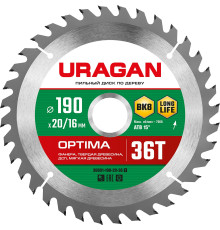 URAGAN Optima, 190 х 20/16 мм, 36Т, пильный диск по дереву (36801-190-20-36)