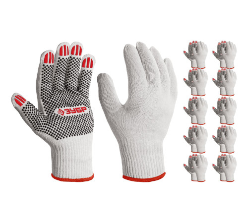 ЗУБР ОПТИМА, М (8), х/б перчатки с ПВХ покрытием (точка), 10 класс, 10 пар (11440-М10) купить  в Сочи