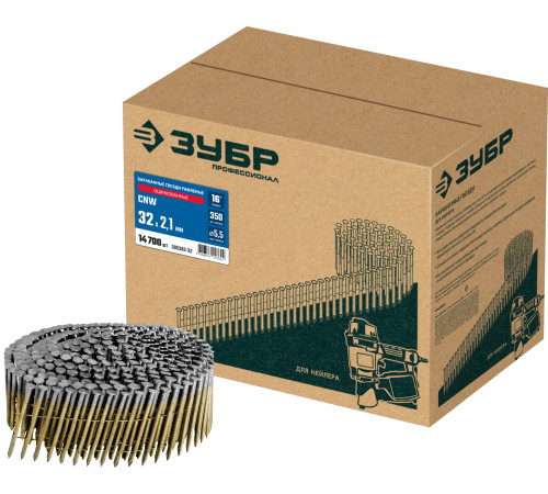 ЗУБР CNW 32 х 2.1 мм, барабанные гвозди рифленые оцинкованные, 14700 шт (305383-32) купить  в Сочи