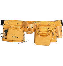 STAYER кожаный, 3 подвески, пояс для инструментов с 10 карманами(38512)