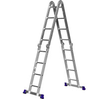 СИБИН ЛТ-44, 4 x 4 ступени, алюминиевая, четырехсекционная лестница-трансформер (38852)