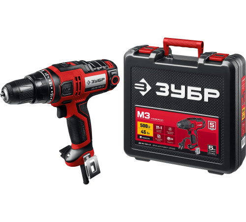 ЗУБР 500 Вт, 45 Н·м, кейс, сетевая дрель-шуруповерт (ДШ-М3-500-2 К) купить  в Сочи
