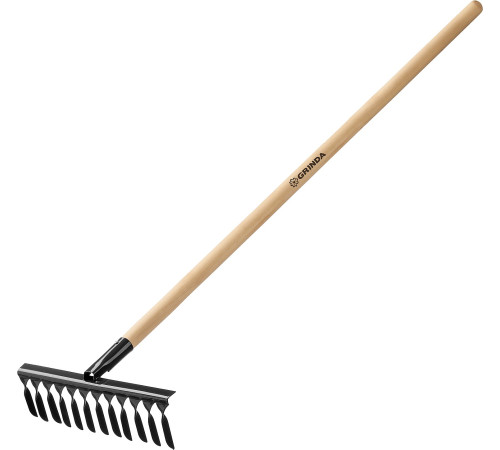 GRINDA GS-12 WOOD, 385 х 95 х 1300 мм, 12 витых зубцов, углеродистая сталь, антикор. покрытие, черенок дерев. высш. сорт, садовые грабли(39581-12) купить  в Сочи