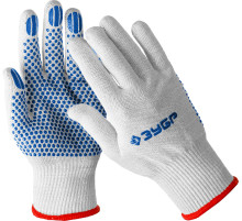 ЗУБР ТОЧКА+, S-M, х/б перчатки с покрытием из ПВХ-геля, противоскользящие, точки увеличенного размера, 13 класс, Профессионал (11451-S)