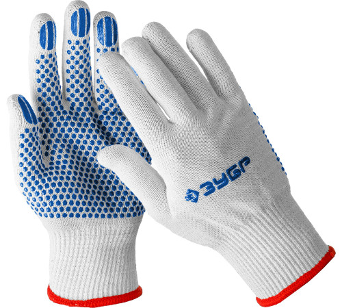 ЗУБР ТОЧКА+, S-M, х/б перчатки с покрытием из ПВХ-геля, противоскользящие, точки увеличенного размера, 13 класс, Профессионал (11451-S) купить  в Сочи