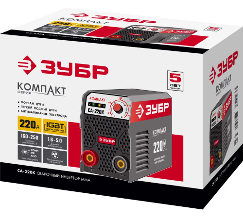 ЗУБР ММА, 220 А, КОМПАКТ, сварочный аппарат инверторный, макс. электрод Ø 5.0 мм (СА-220К) купить  в Сочи
