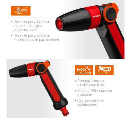 GRINDA N-R, плавная регулировка, двухкомпонентный, поливочный пистолет (8-427189) купить  в Сочи