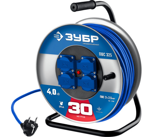 ЗУБР ПВС-325, ПВС, 3 x 2.5 мм2, 30 м, 4000 Вт, IP44, силовой удлинитель на стальной катушке, Профессионал (55102-30) купить  в Сочи