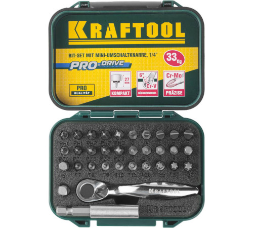 KRAFTOOL 33 шт, набор бит с мини-трещоткой (26157-H33) купить в Сочи KRAFTOOL 33 шт, набор бит с мини-трещоткой (26157-H33) купить в Сочи