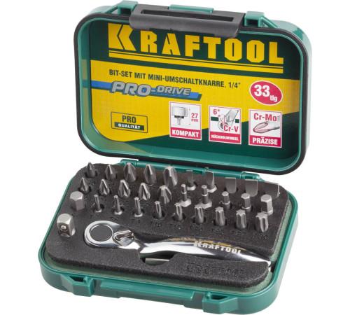 KRAFTOOL 33 шт, набор бит с мини-трещоткой (26157-H33) купить в Сочи KRAFTOOL 33 шт, набор бит с мини-трещоткой (26157-H33) купить в Сочи