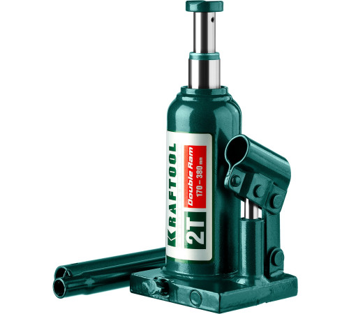 KRAFTOOL DOUBLE RAM, 2 т, 170 - 380 мм, с увеличенным подъемом, двухштоковый бутылочный домкрат (43463-2) купить  в Сочи