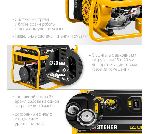 STEHER 7000 Вт, бензиновый генератор с электростартером (GS-8000E) купить  в Сочи
