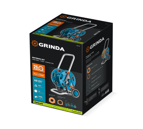 GRINDA HCK-25, шланг 25м x 1/2″, поливочный набор 4 предмета, усиленные колеса, телескопическая ручка, катушка со шлангом в комплект ProLine (428461) купить  в Сочи GRINDA HCK-25, шланг 25м x 1/2″, поливочный набор 4 предмета, усиленные колеса, телескопическая ручка, катушка со шлангом в комплект ProLine (428461) купить  в Сочи