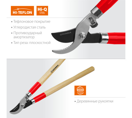 GRINDA W-700, длина 700 мм, закаленные лезвия, рукоятки из дерева высшего сорта, плоскостной сучкорез (40232) купить  в Сочи