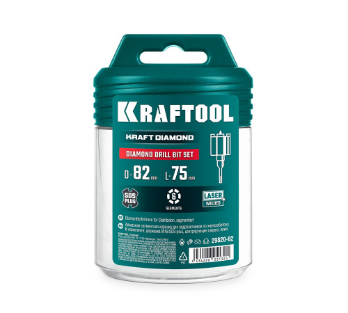 KRAFTOOL DIAMOND d 82 мм (М16, рабочая глубина 75 мм, лазерная сварка), Алмазная Коронка для подрозетников (29820-82) купить  в Сочи