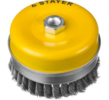 STAYER 120 мм, жгутированная стальная проволока 0.5 мм, чашечная щетка-крацовка для УШМ, Professional (35137-120)